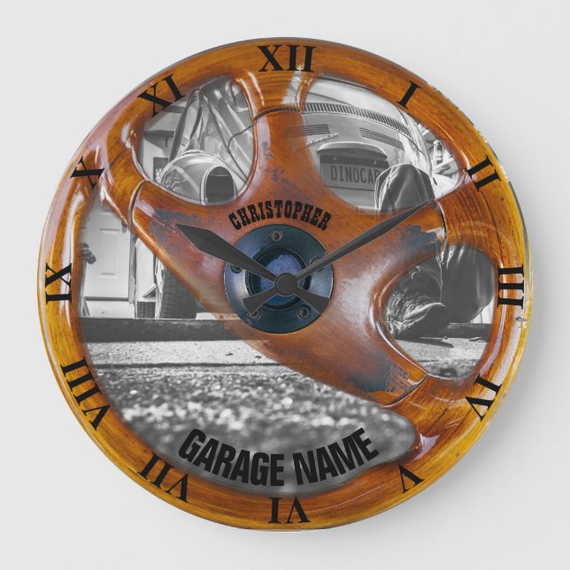 Vintage Steering Wheel Garage Owner Clock (Front)
