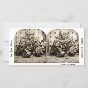 Vintage Stereoview - Christmas Eve by the Tree Holiday Card