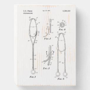 Vintage Stethoscope Patent Drawing Wooden Box Sign