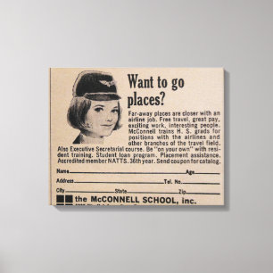 Vintage Stewardess Airline Career Canvas Print