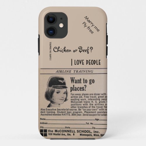 Vintage Stewardess Airline Flight Attendant iPhone 11 Case