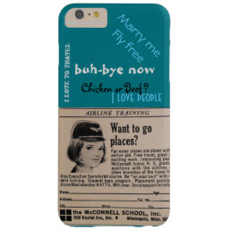 Vintage Stewardess Airline Flight Attendant turquo Barely There iPhone 6 Plus Case
