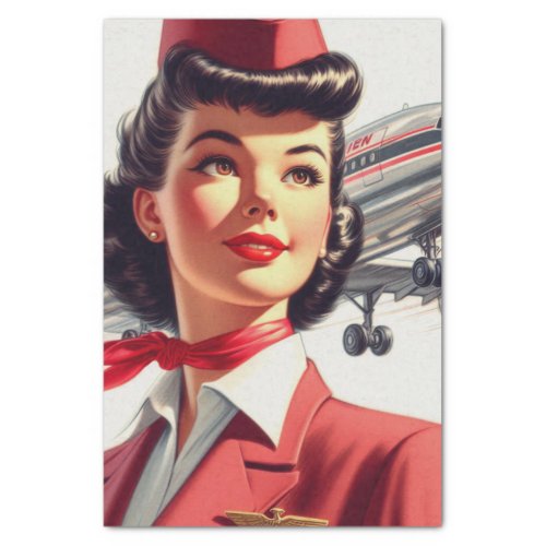 Vintage Stewardess Illustration Tissue Paper