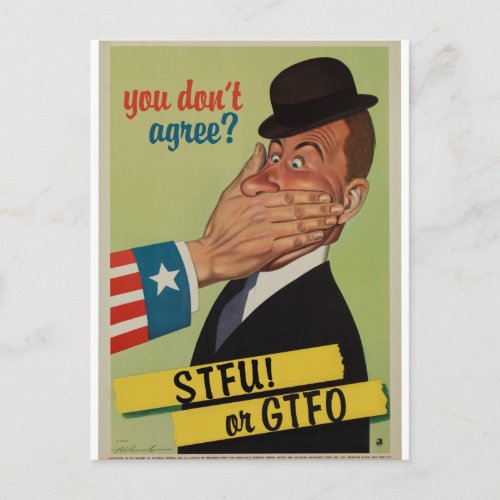 Vintage STFU or GTFO Postcard