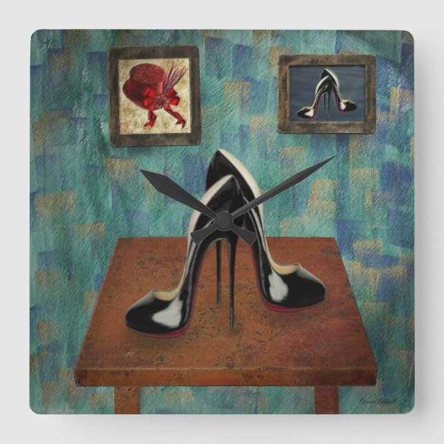 Vintage Stiletto Painting - Digital Art Square Wall Clock (Front)