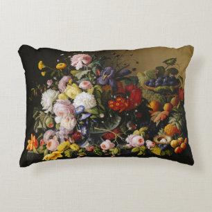 Vintage Still Life Flowers and Fruits Accent Pillow