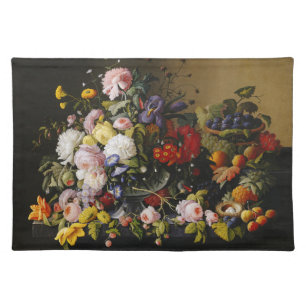 Vintage Still Life Flowers and Fruits Cloth Placemat