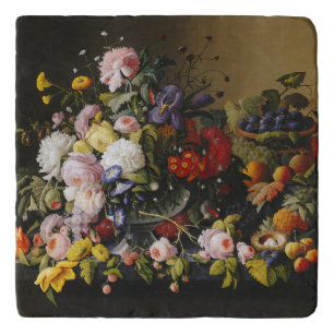 Vintage Still Life Flowers and Fruits Trivet