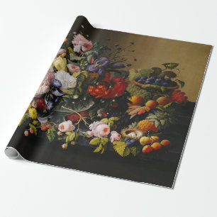 Vintage Still Life Flowers and Fruits Wrapping Paper