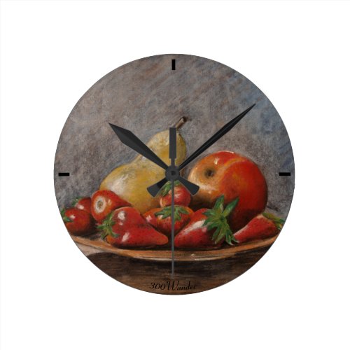 Vintage Still Life-Strawberries Fruits country Round Clock