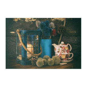 Vintage Still Life with Candle and Tea Set Acrylic Print