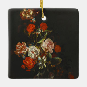 Vintage Still Life with Flowers Ceramic Ornament