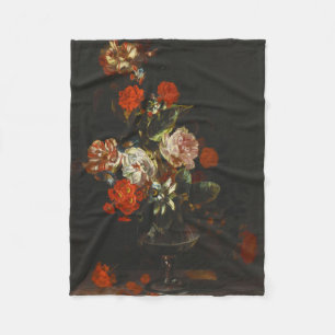 Vintage Still Life with Flowers Fleece Blanket