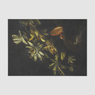 Vintage Still Life with Passionflowers on black Tissue Paper