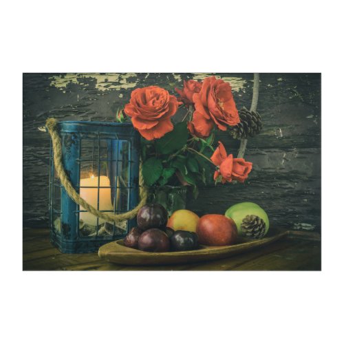 Vintage Still Life with Rose Bouquet and Tea Set Acrylic Print