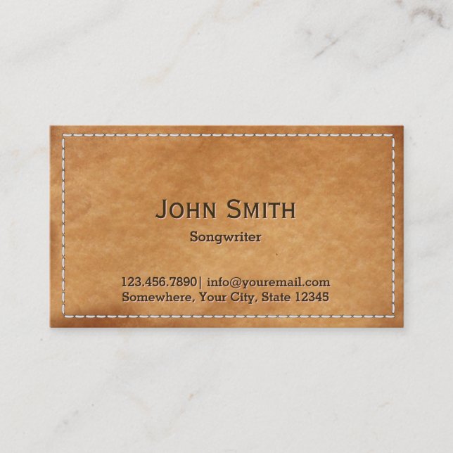 Vintage Stitched Leather Songwriter Business Card (Front)