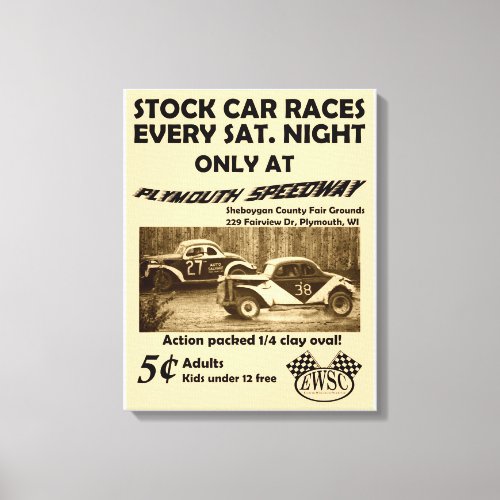 Vintage Stock Car Races Poster on Canvas