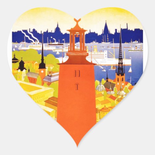 Vintage Stockholm Sweden Heart Sticker