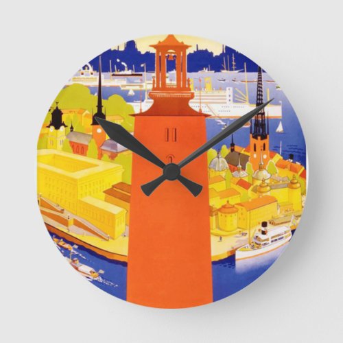 Vintage Stockholm Sweden Round Clock