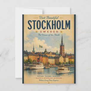 Vintage Stockholm Sweden Travel Poster with Serene Note Card