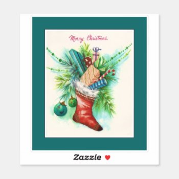Vintage Stocking Vinyl Sticker by ChristmasTimeByDarla at Zazzle