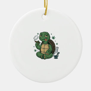 Vintage Stoner Turtle Vector Shirt Design_1 Ceramic Ornament