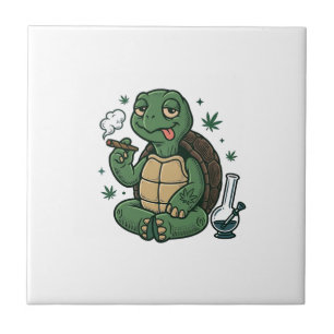Vintage Stoner Turtle Vector Shirt Design_1 Ceramic Tile
