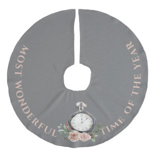 Vintage Stopwatch, Most Wonderful Time of the Year Faux Linen Tree Skirt