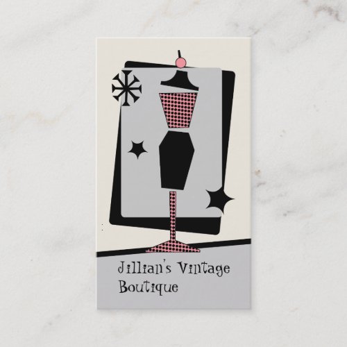 Vintage Store / Boutique - Pink &amp; Black Dress Form Business Card Templates