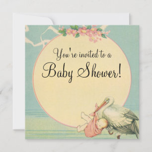 Vintage Stork Baby Blanket Baby Shower Invitation