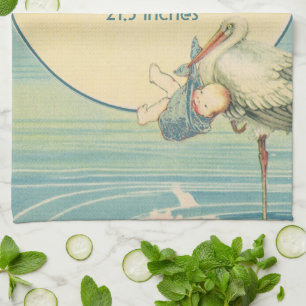 Vintage Stork Baby Boy Blanket, Welcome to World Kitchen Towel