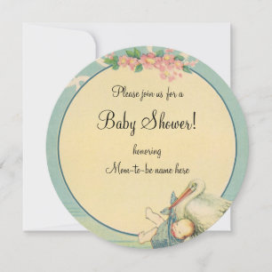 Vintage Stork Baby Boy Blue Blanket Baby Shower Invitation