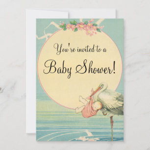 Vintage Stork Baby Shower Invitation