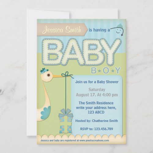 Vintage Stork Baby Shower Invitation