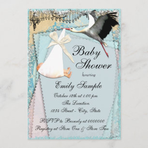Vintage Stork Baby Shower Invitation