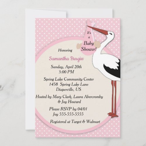 Vintage Stork Brings Baby Girl Shower Invitaiton Invitation