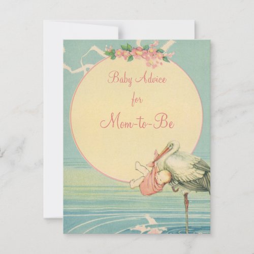 Vintage Stork Carrying Baby Girl in a Pink Blanket Advice Card