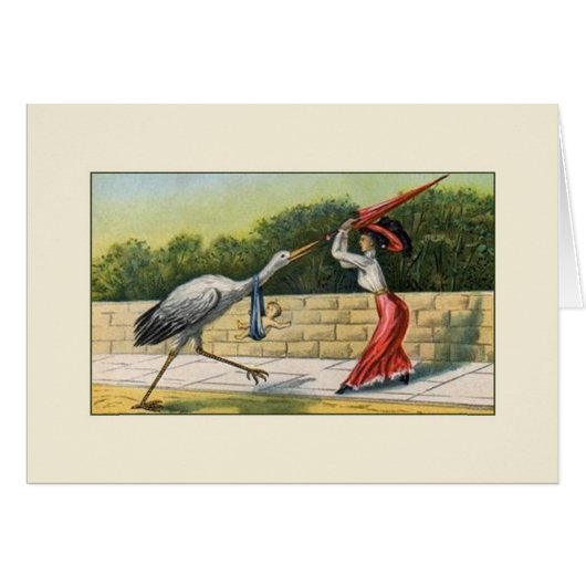 Vintage Stork Humorous Baby Card (Front Horizontal)