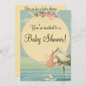 Vintage Stork Pink Blanket, Baby Shower Invitation (Front/Back)
