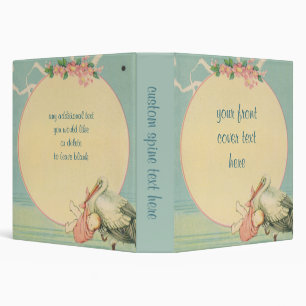 Vintage Stork with Baby Girl in Pink Blanket 3 Ring Binder