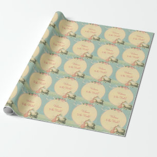 Vintage Stork with Baby Girl in Pink Blanket Wrapping Paper