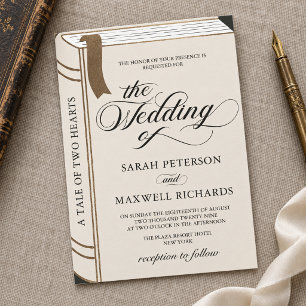 Vintage Story Fairy Tale Library Book Gold Wedding Invitation
