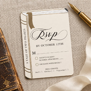 Vintage Story Fairy Tale Library Book Gold Wedding RSVP Card