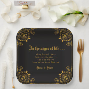 Vintage story fairy tale library book wedding paper plates