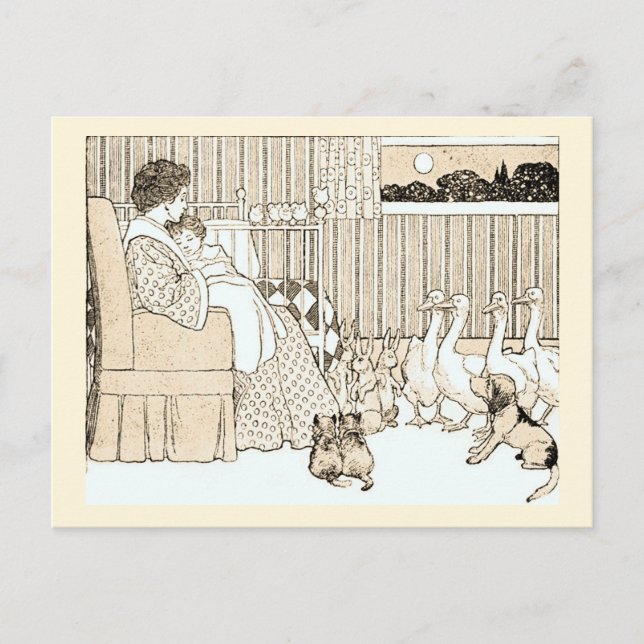 Vintage Story Time in Sepia Postcard (Front)