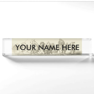 Vintage Storybook Animal Parade: Nursery Wall Art Desk Name Plate