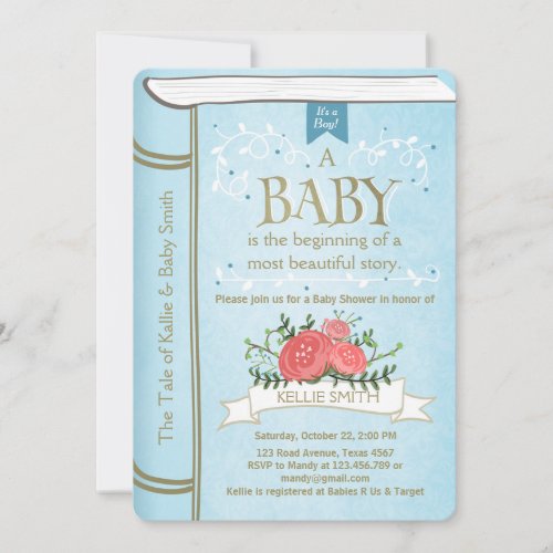 Vintage Storybook Baby shower invitation Boy Blue