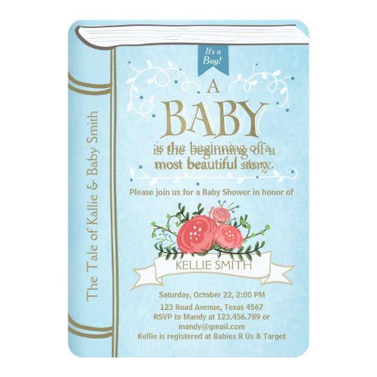Vintage Storybook Baby Shower Invitation Boy Blue Zazzle