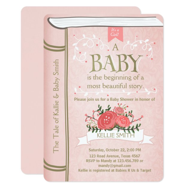 Vintage Storybook Baby Shower Invitation Pink Gold