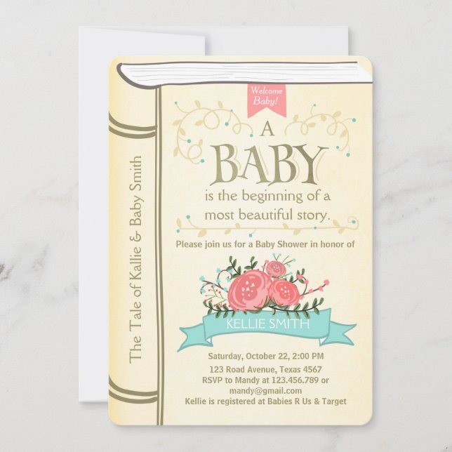 Vintage Storybook Baby shower invitation Yellow (Front)